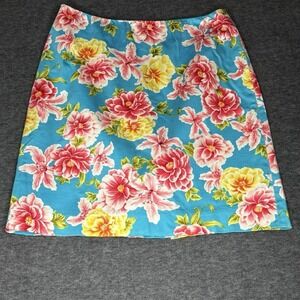 Jones New York Signature Floral Blue Cotton Pencil Skirt Womens 6 Petite